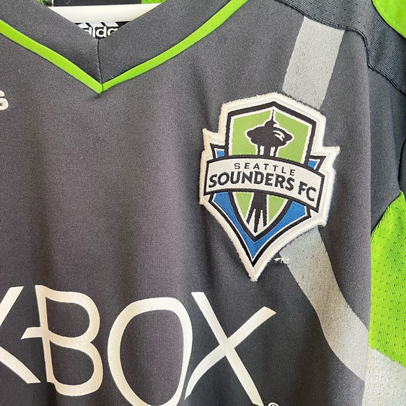 Adidas Kids Seattle Sounders Dark Gray and Rave Green Soccer Jersey - Picture 2 of 4